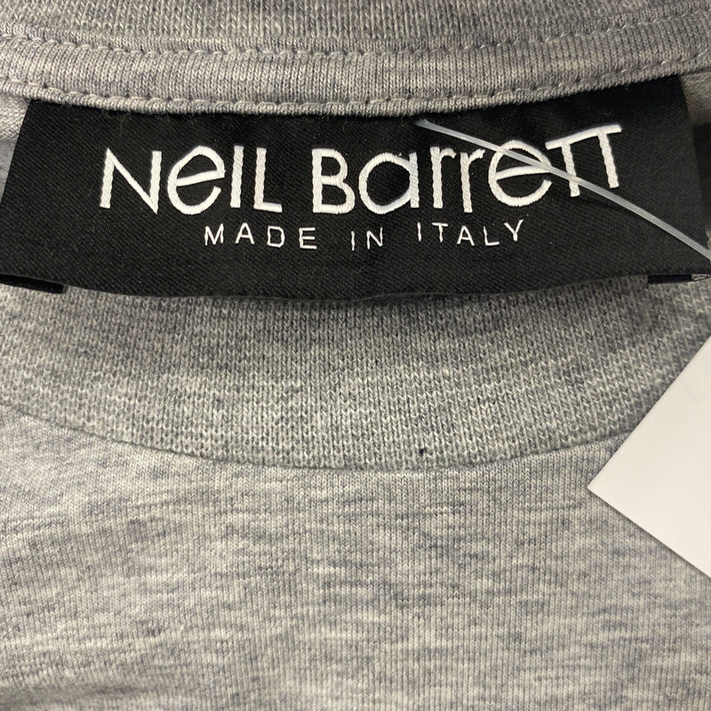 Neil Barrett men's grey cotton T-shirt with thunder-bolt print