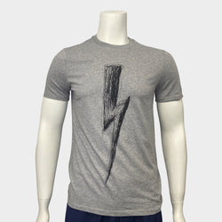 Neil Barrett men's grey cotton T-shirt with thunder-bolt print