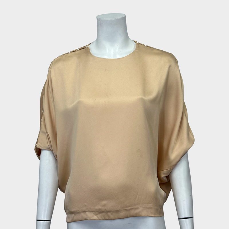 CHLOE women's nude silk blouse with pearls on the shoulders