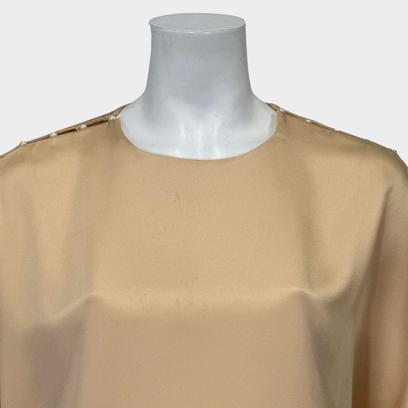 CHLOE women's nude silk blouse with pearls on the shoulders