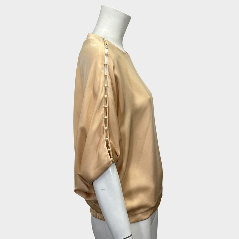 CHLOE women's nude silk blouse with pearls on the shoulders