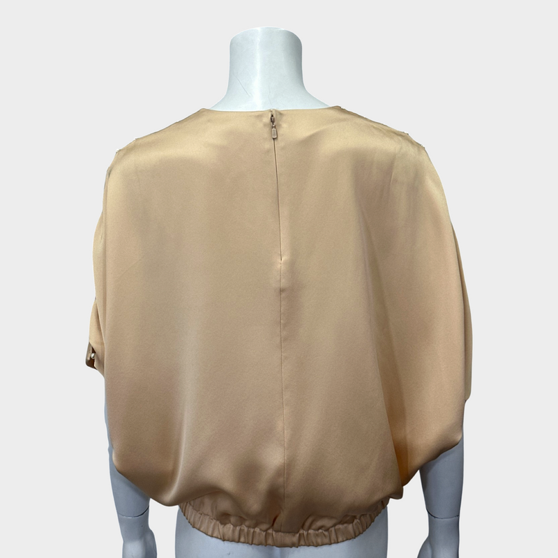 CHLOE women's nude silk blouse with pearls on the shoulders