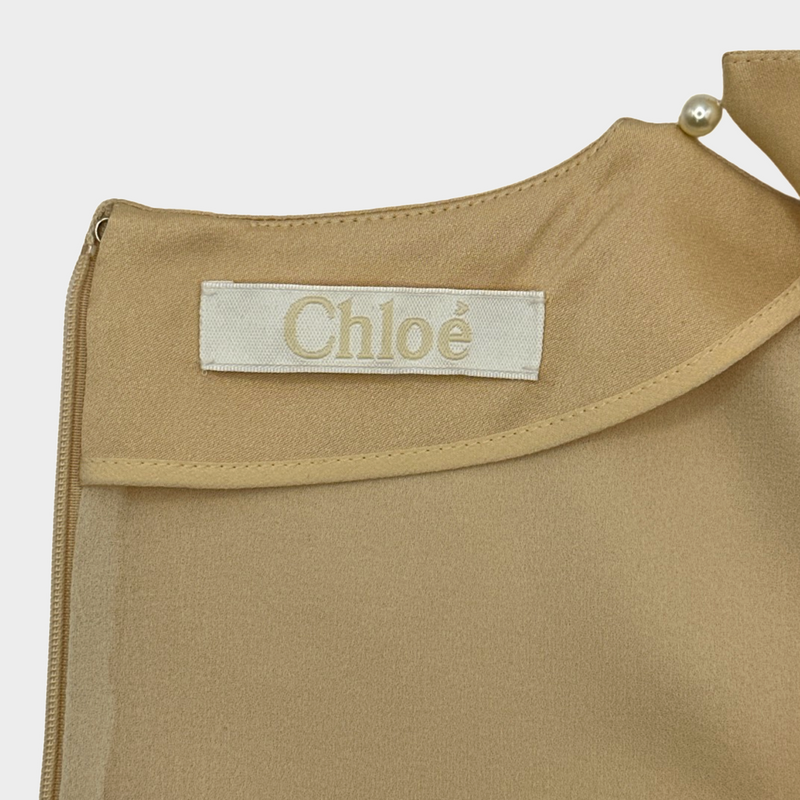 CHLOE women's nude silk blouse with pearls on the shoulders