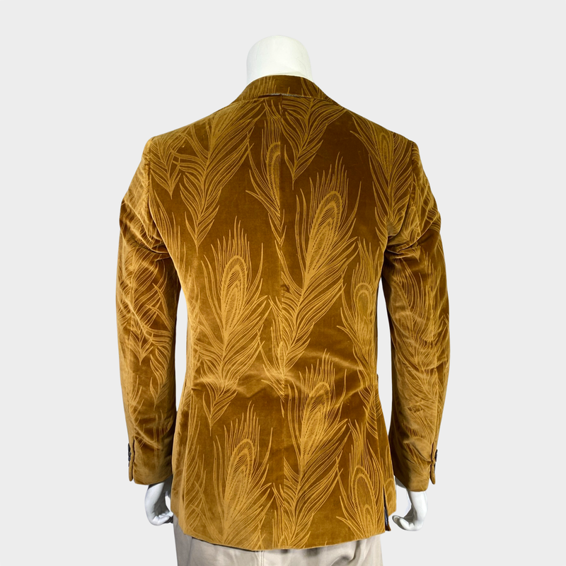 Pal Zileri men's yellow peacock feather pattern velvet jacket