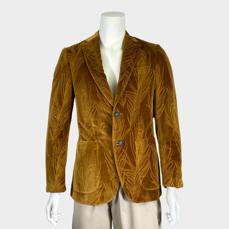 Pal Zileri men's yellow peacock feather pattern velvet jacket