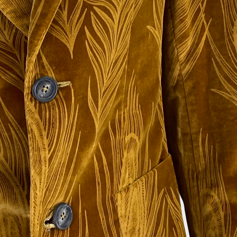 Pal Zileri men's yellow peacock feather pattern velvet jacket