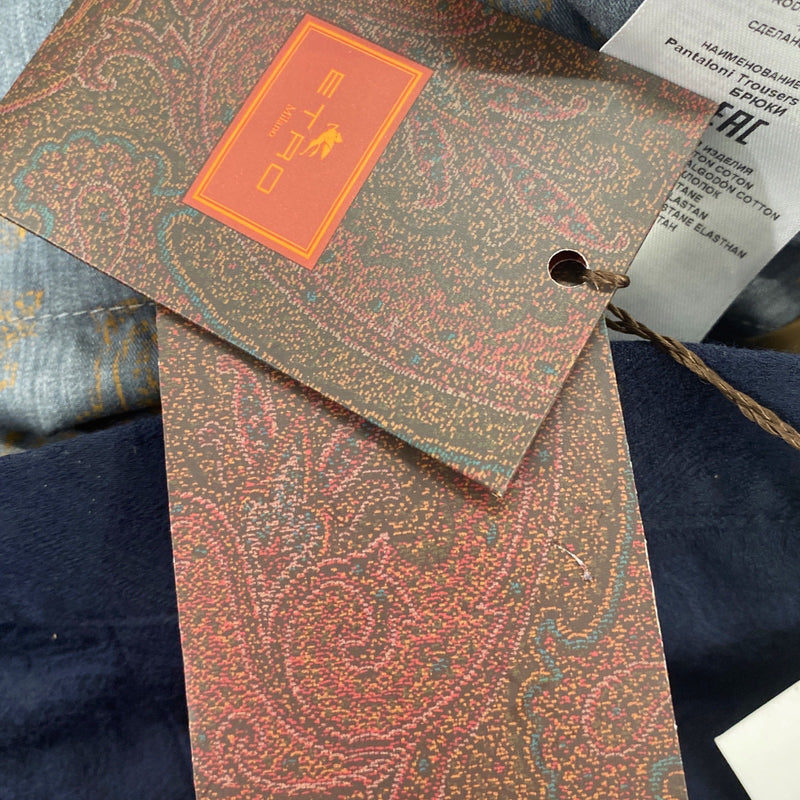 Etro men's navy cotton trousers with subtle paisley print