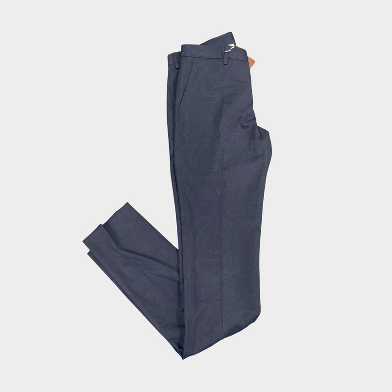Etro men's navy cotton trousers with subtle paisley print