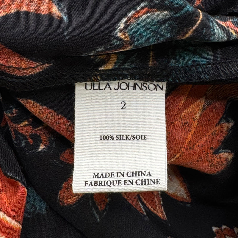 Ulla Johnson Black Floral Print Off-Shoulder Silk Maxi Dress with Waist Tie