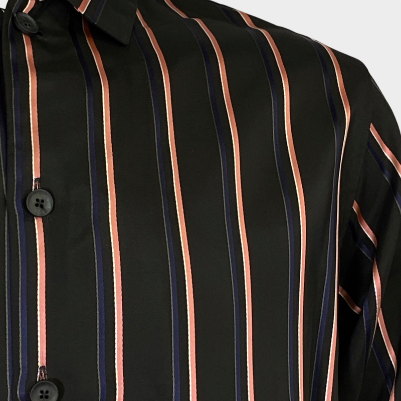 Qasimi men's brown and pink striped shirt with ribbon detail