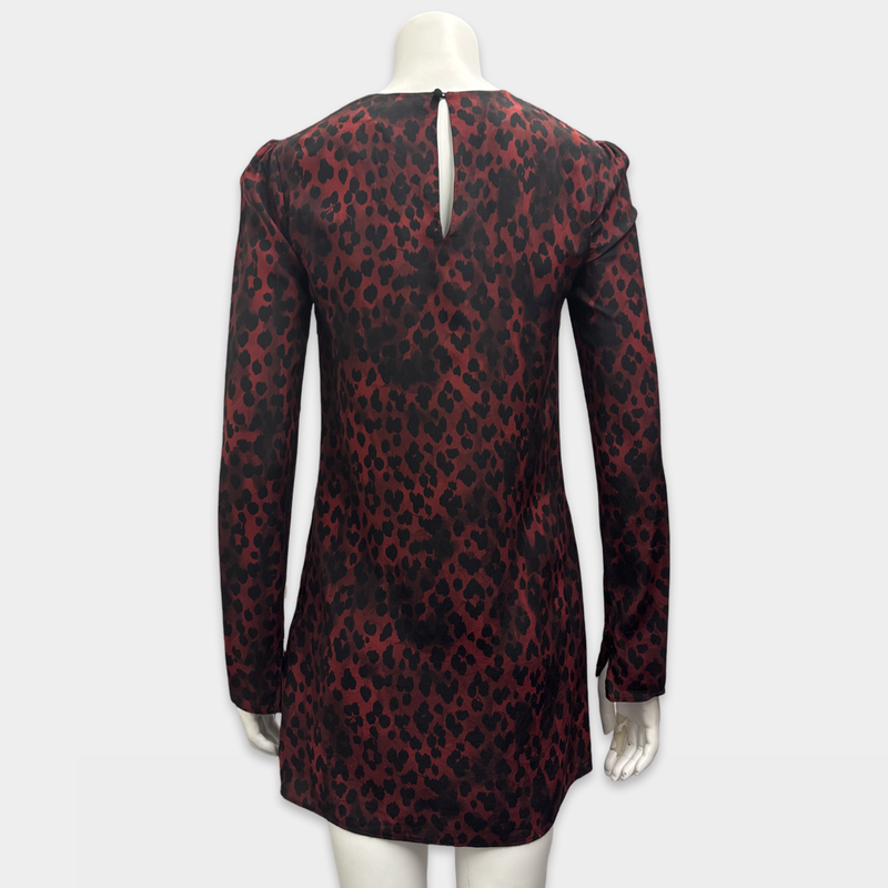 Saint Laurent Red and Black Leopard Print Mini Silk Dress
