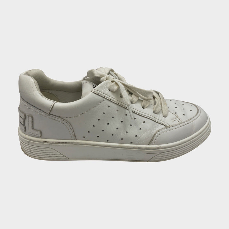 Chanel women's white leather sneakers with logo applique