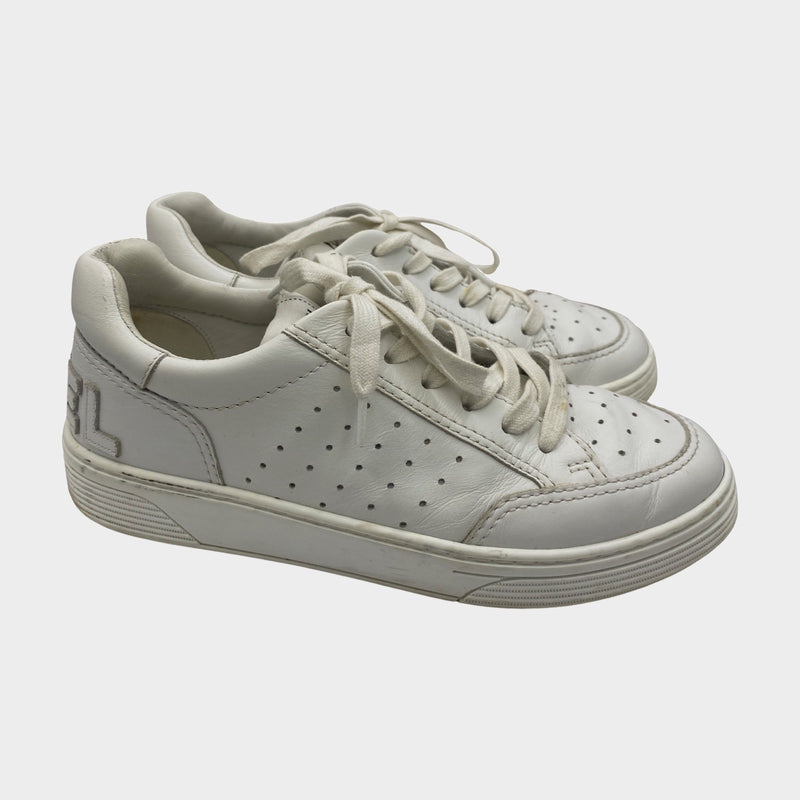 Chanel women's white leather sneakers with logo applique