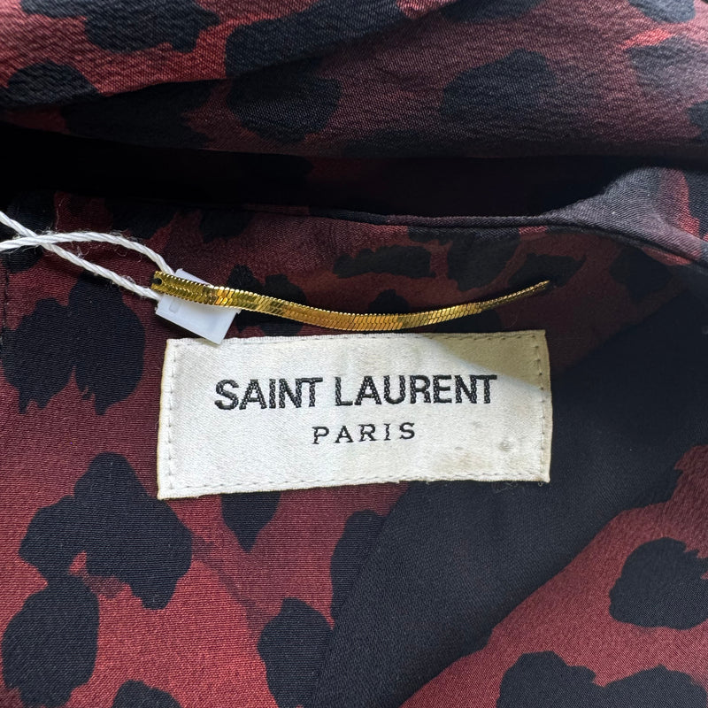 Saint Laurent Red and Black Leopard Print Mini Silk Dress