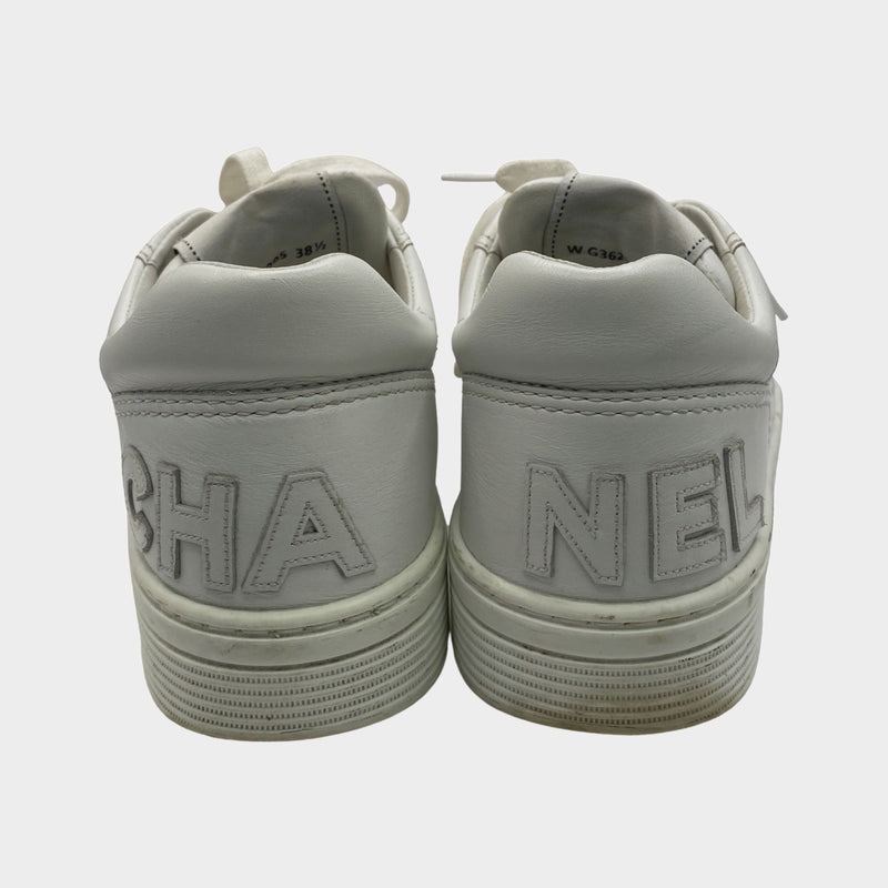 Chanel women's white leather sneakers with logo applique