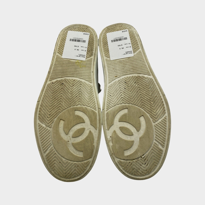 Chanel women's white leather sneakers with logo applique