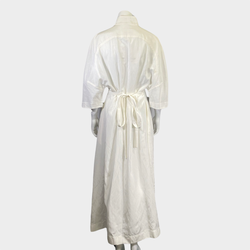 Jil Sander white cotton v-neck maxi dress with belt