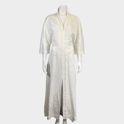 Jil Sander white cotton v-neck maxi dress with belt