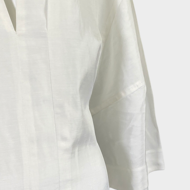 Jil Sander white cotton v-neck maxi dress with belt