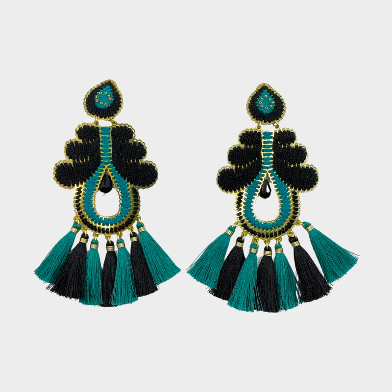 Mercedes Salazar gold and thread tassel clip-on earrings