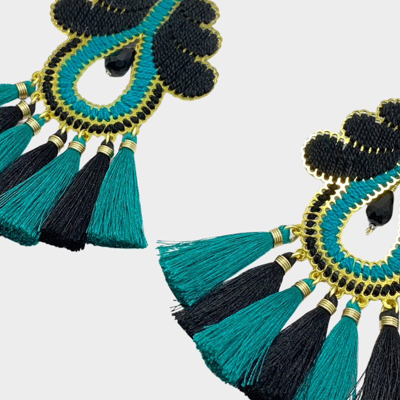 Mercedes Salazar gold and thread tassel clip-on earrings