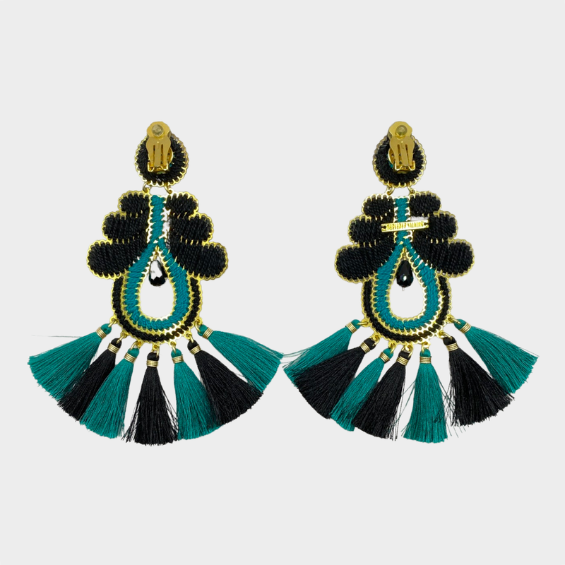 Mercedes Salazar gold and thread tassel clip-on earrings