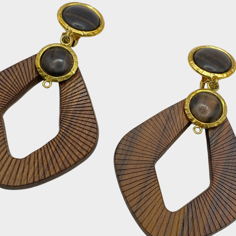 Dolce&Gabbana gold and wood detail clip-on earrings