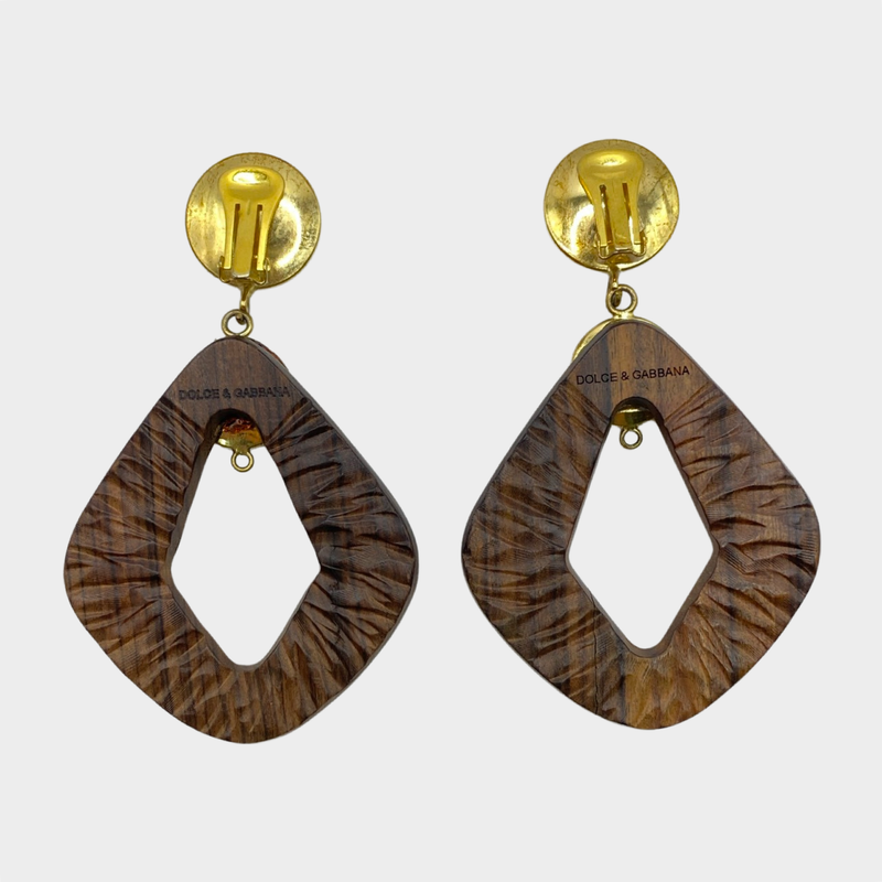 Dolce&Gabbana gold and wood detail clip-on earrings