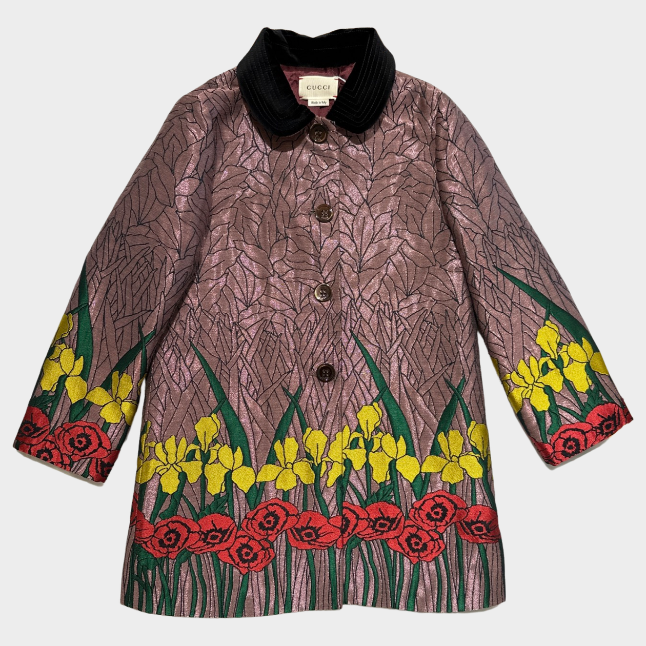 Gucci girl s metallic pink with flower print brocade coat Loop