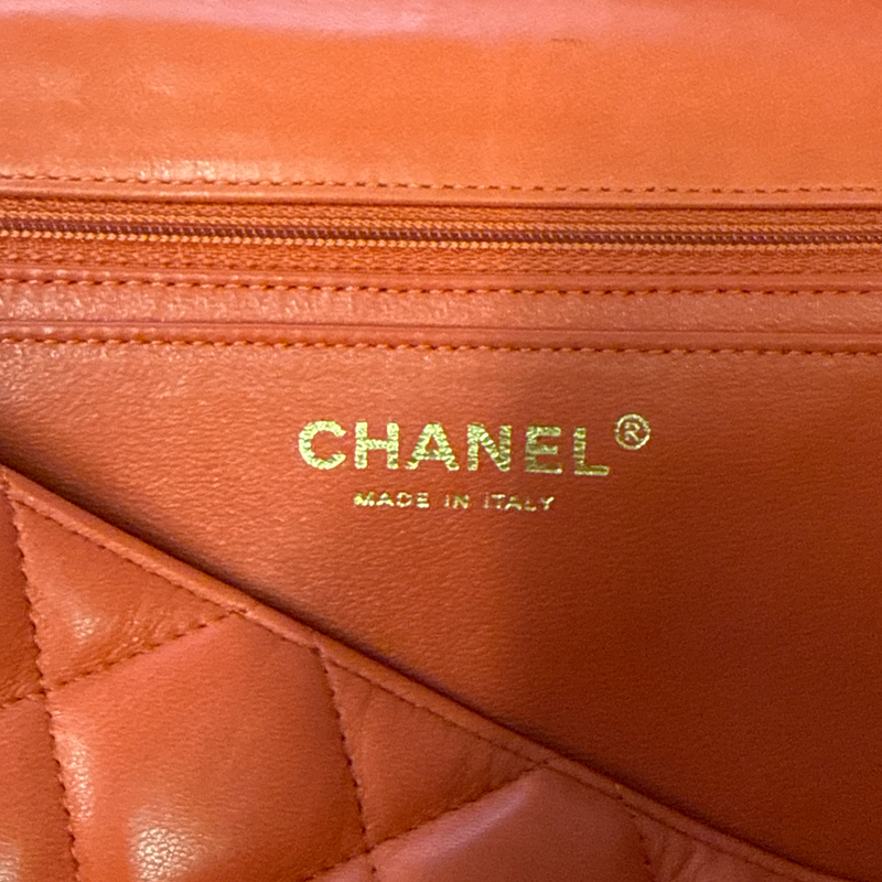 Chanel Women's coral red leather flap bag