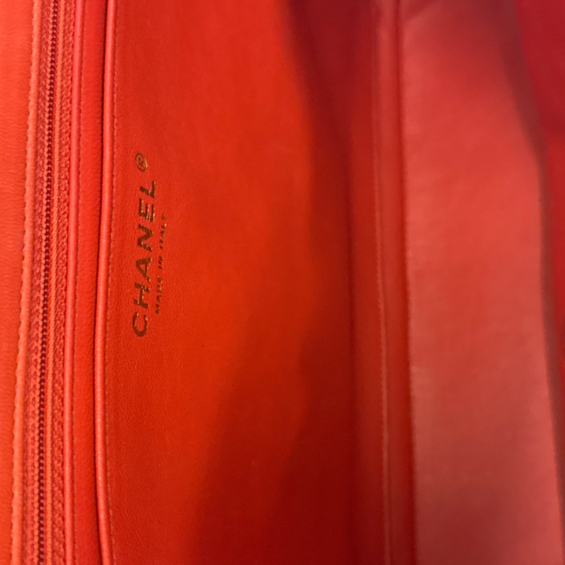 Chanel Women's coral red leather flap bag