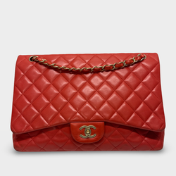 Chanel Women's coral red leather flap bag