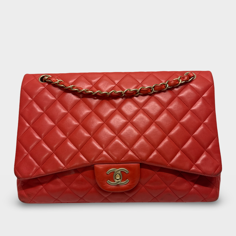 Chanel Women's coral red leather flap bag