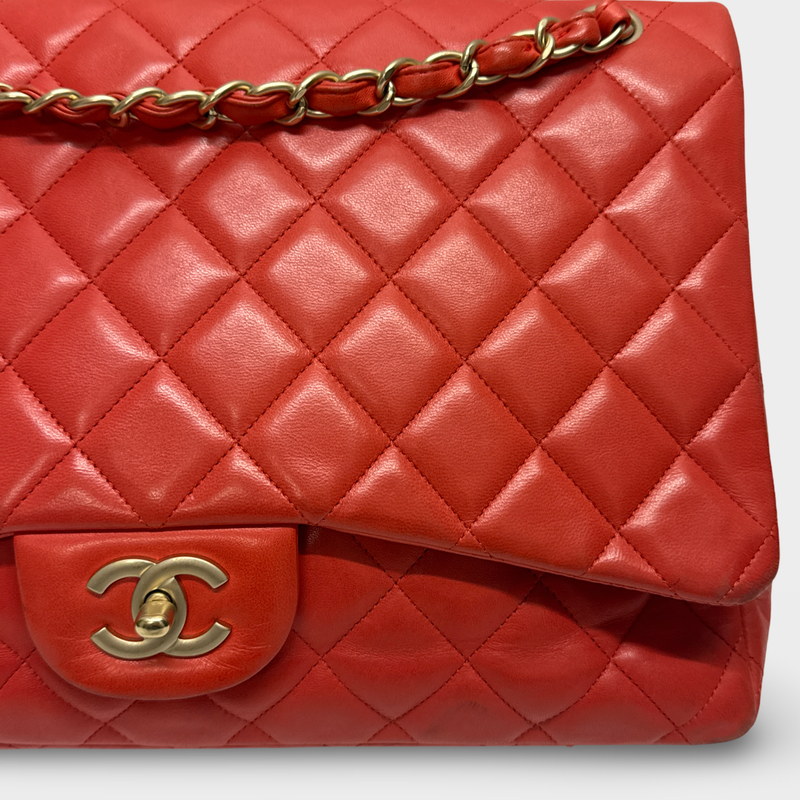 Chanel Women's coral red leather flap bag