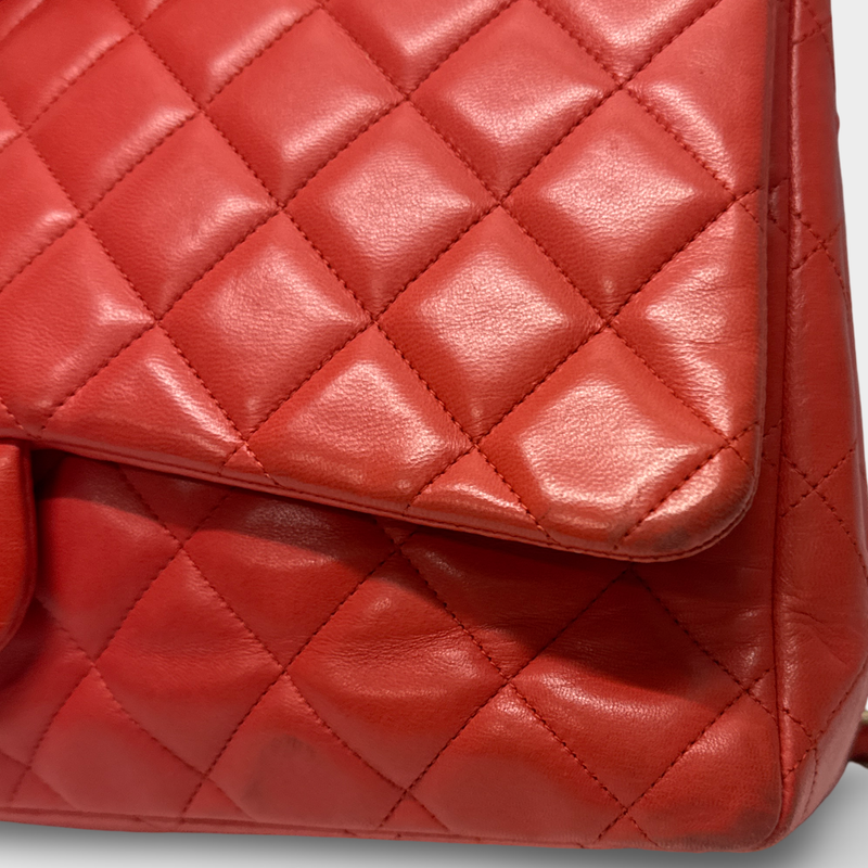 Chanel Women's coral red leather flap bag