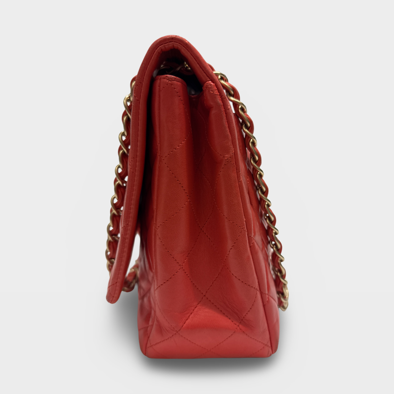 Chanel Women's coral red leather flap bag
