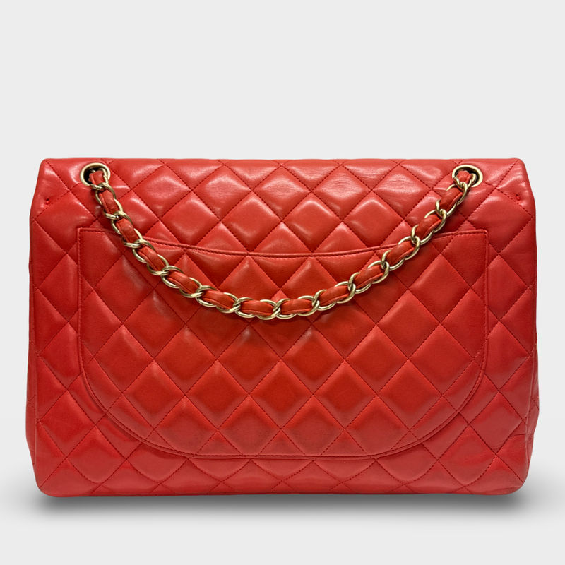Chanel Women's coral red leather flap bag