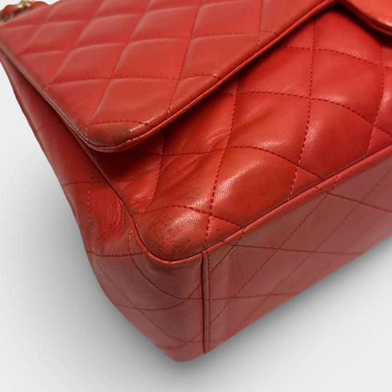 Chanel Women's coral red leather flap bag