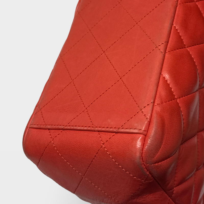 Chanel Women's coral red leather flap bag