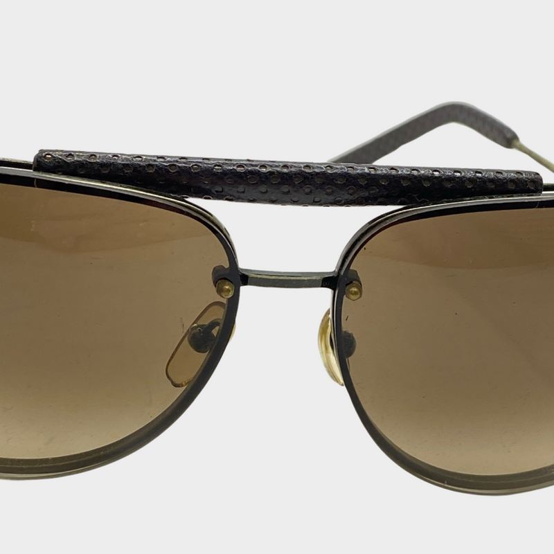 Bottega Veneta women's brown intrecciato gold detail sunglasses
