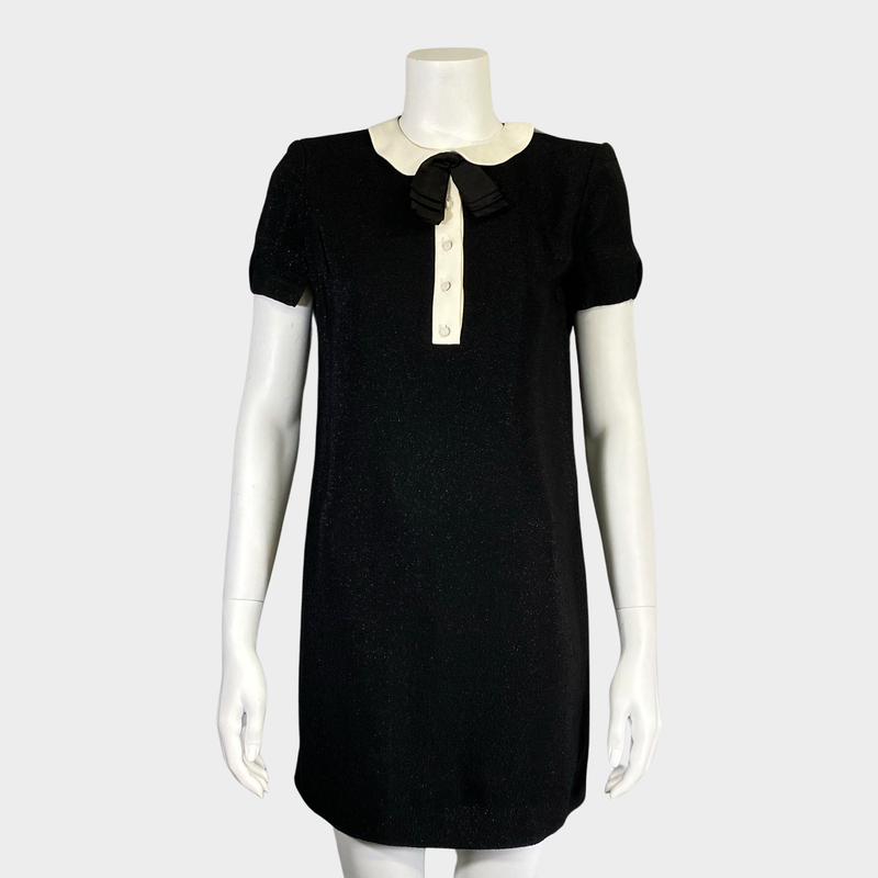 Saint Laurent metallic black and white collar and bow mini dress