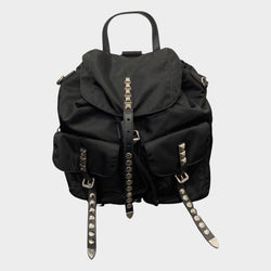 Prada women's black nylon studded backpack