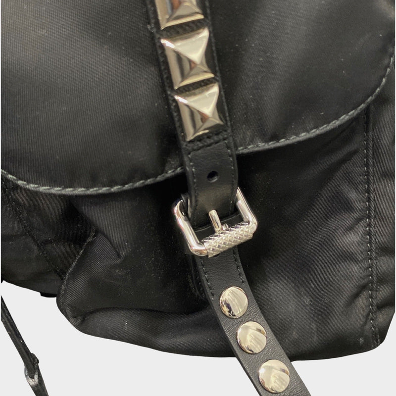 Prada women's black nylon studded backpack