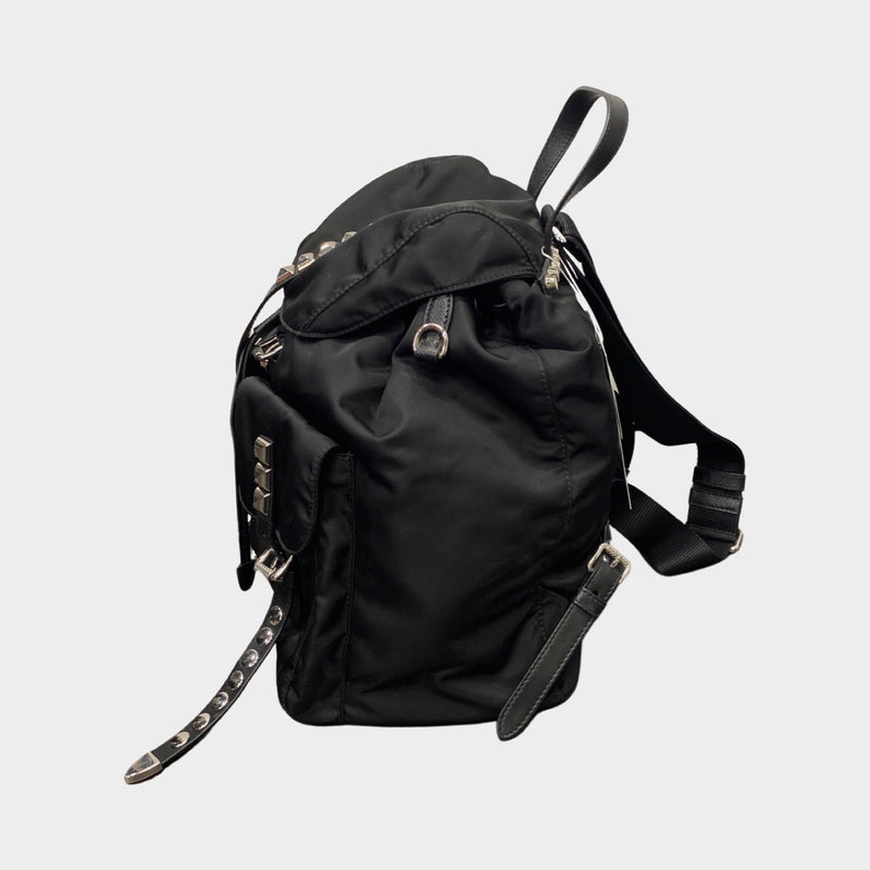 Prada women's black nylon studded backpack