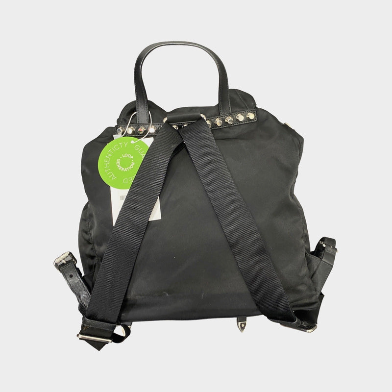 Prada women's black nylon studded backpack
