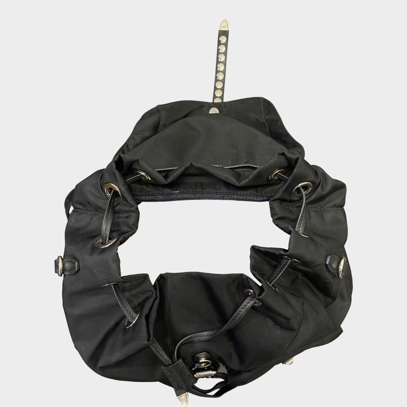 Prada women's black nylon studded backpack