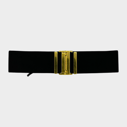 Gucci women's black elastic gold metal buckle belt