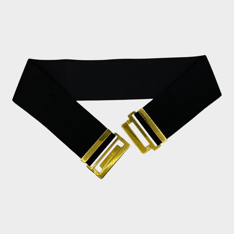 Gucci women's black elastic gold metal buckle belt