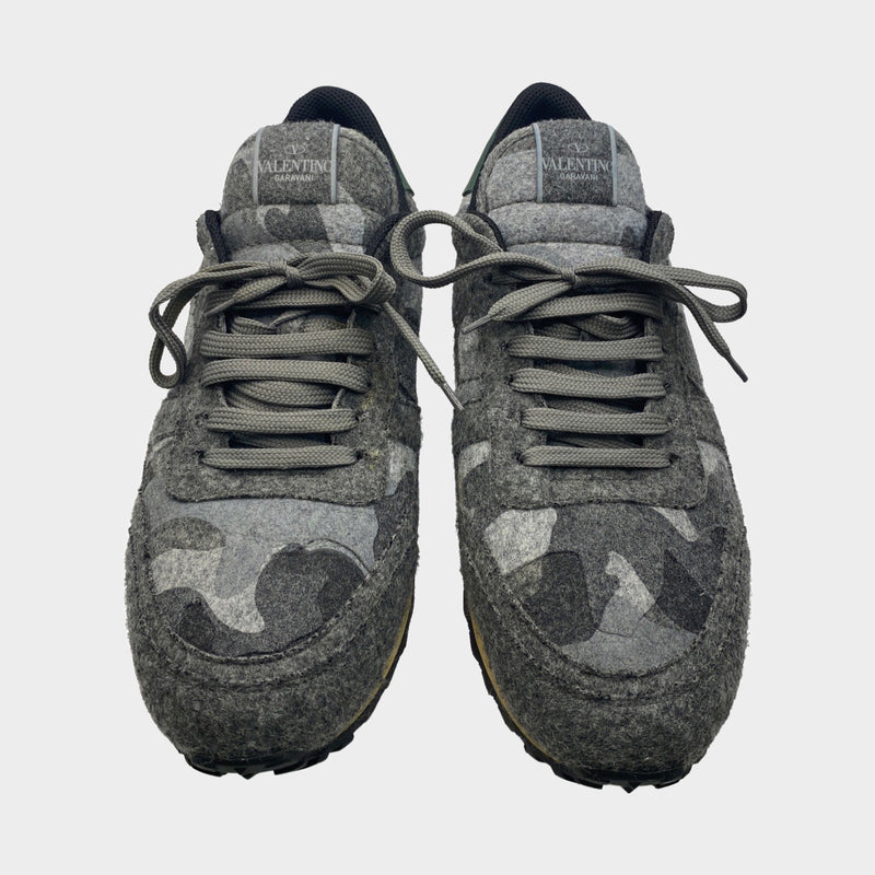 Valentino Men's Rockrunner Grey Camouflage Felt Sneakers