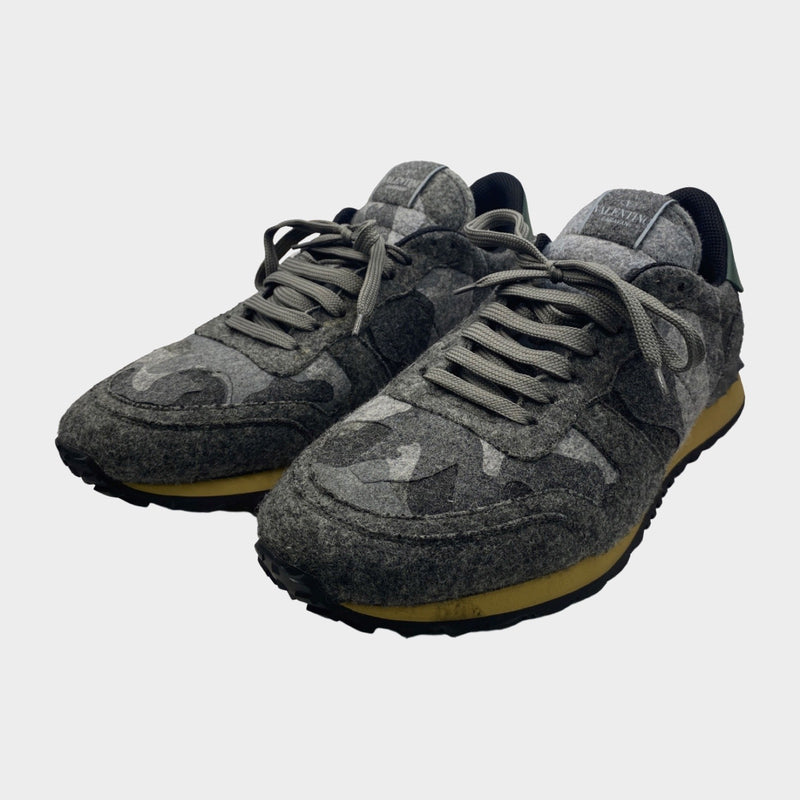 Valentino Men's Rockrunner Grey Camouflage Felt Sneakers
